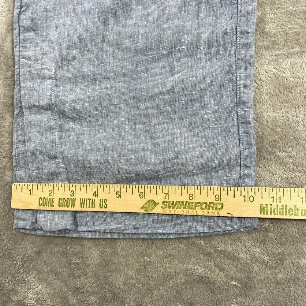 Athleta Pants Women 10P Blue Linen Wide Leg Drawstring Elastic Waist Petite
